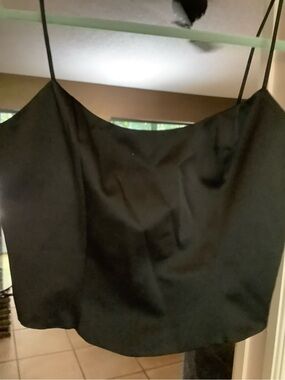 ABS Allen Schwartz Black Satin Spaghetti Strap Sid Zip Evening Cami.